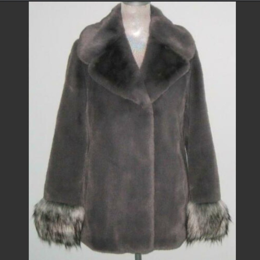 Diane Von Furstenberg Blue-Gray Faux Fur Emma Coat